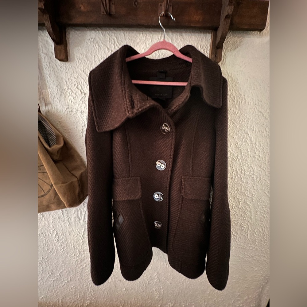 Mackage chocolate brown wool and leather jacket